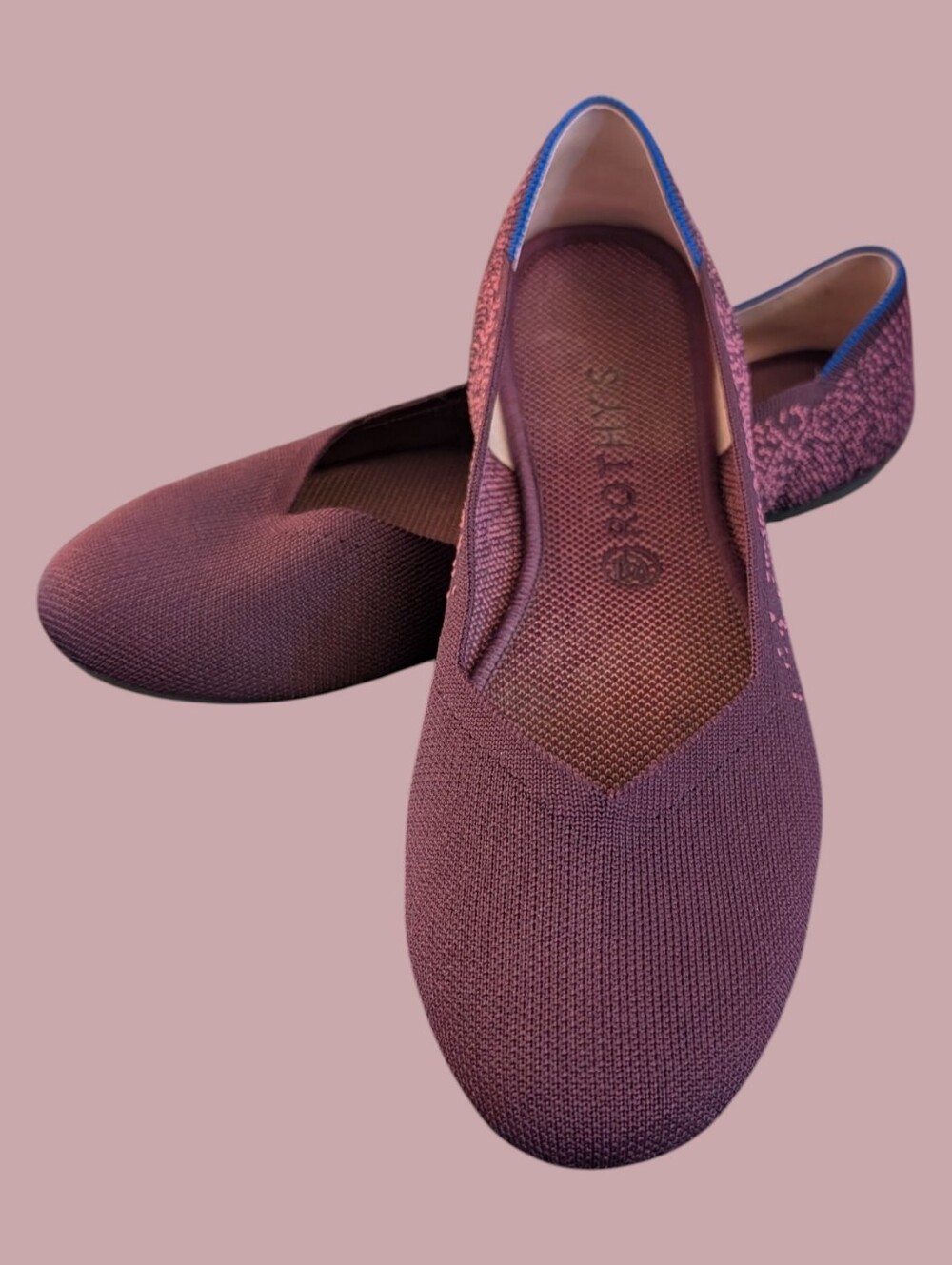 VGUC Rothy's Fig Python Women's Knit Flats — with Blue Trim Size 11 Retired
